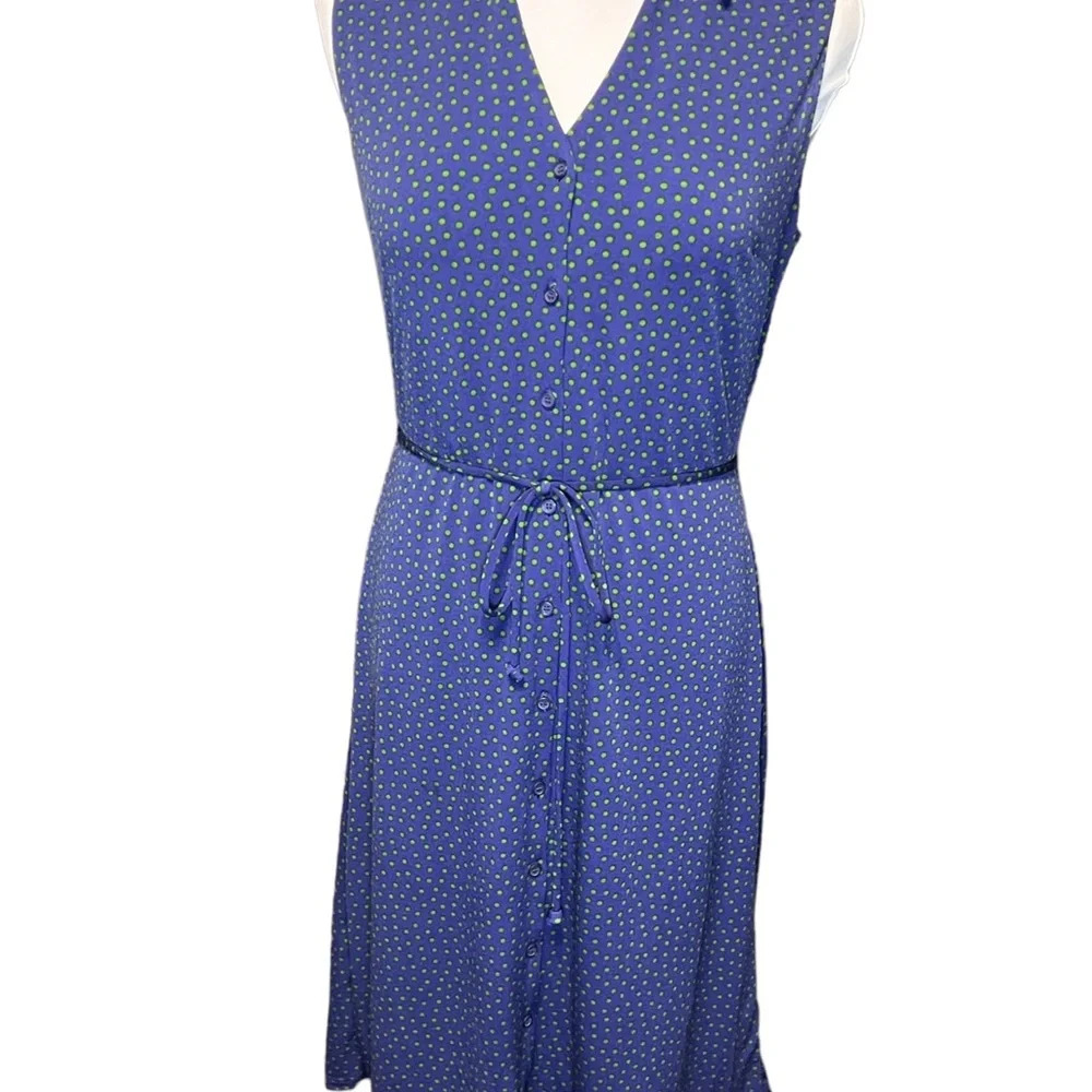 Nicole Miller Navy Dress with Green Polka Dots - Picture 9 of 10